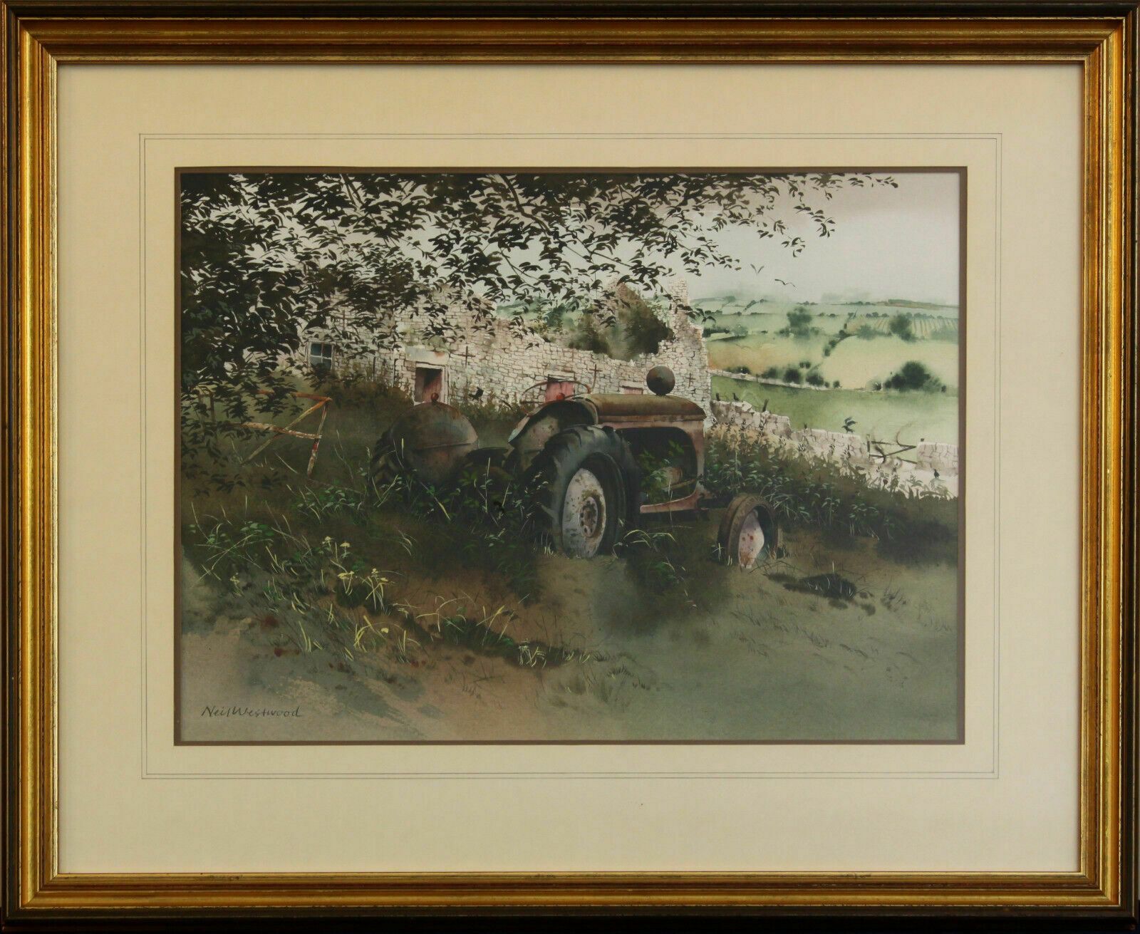Watercolour By Neil Westwood. "Abandoned Tractor At Flagg, Derbyshire