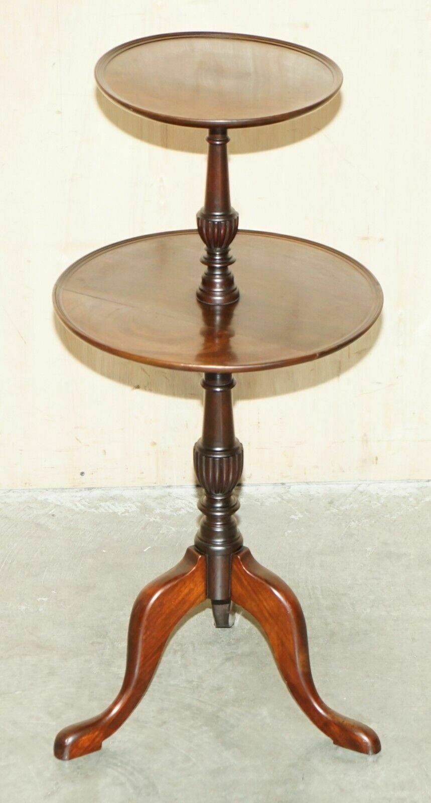 Two Tiered Antique Mahogany Tripod Table With Rotating Middle Shelf photo furniture