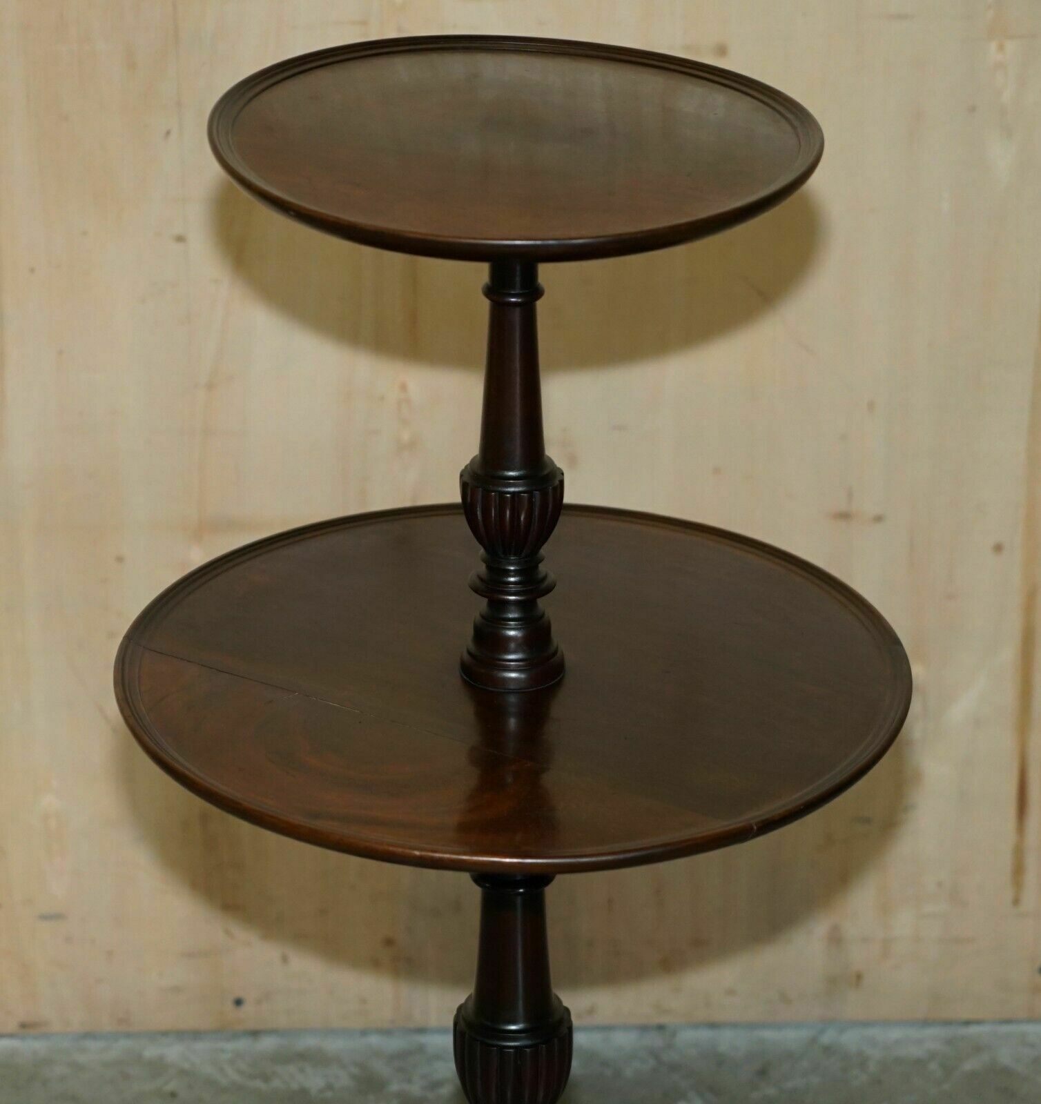 Two Tiered Antique Mahogany Tripod Table With Rotating Middle Shelf photo for sale