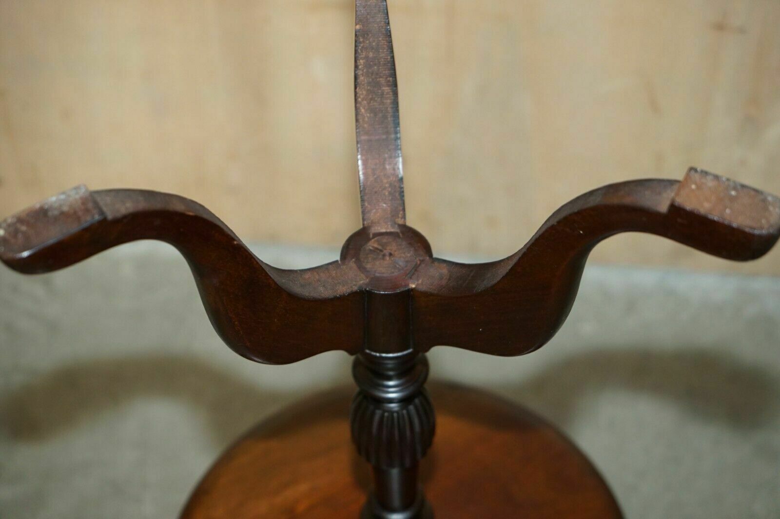 Furniture Two Tiered Antique Mahogany Tripod Table With Rotating Middle Shelf photo