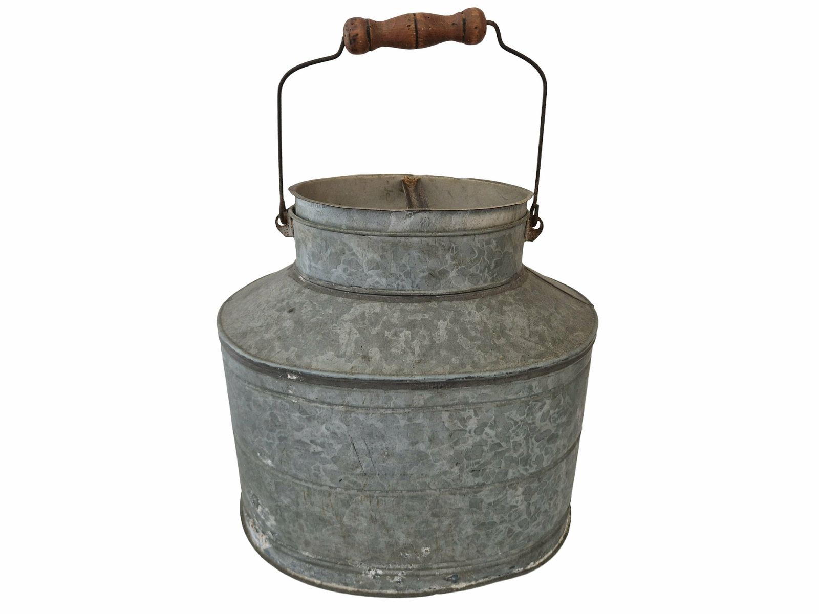 French Galvanized Fishing Creel, Large Vintage Zinc Minnow Bucket, Gift For Fisherman photo furniture