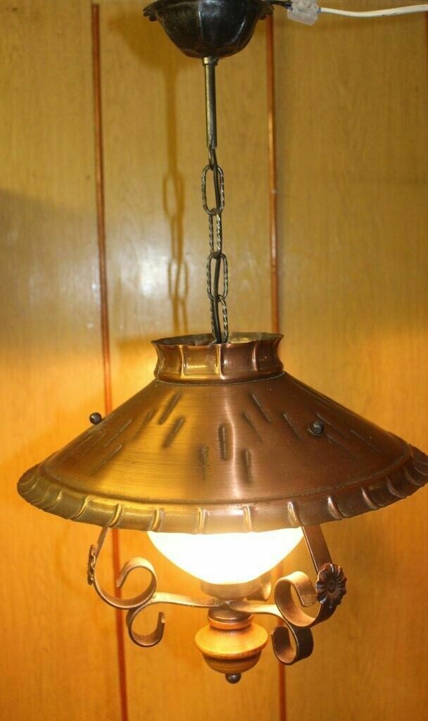 Italian Copper & Cast Iron Pendant Ceiling Lamp 1 Light Chandelier 70 H X 40 W photo buy