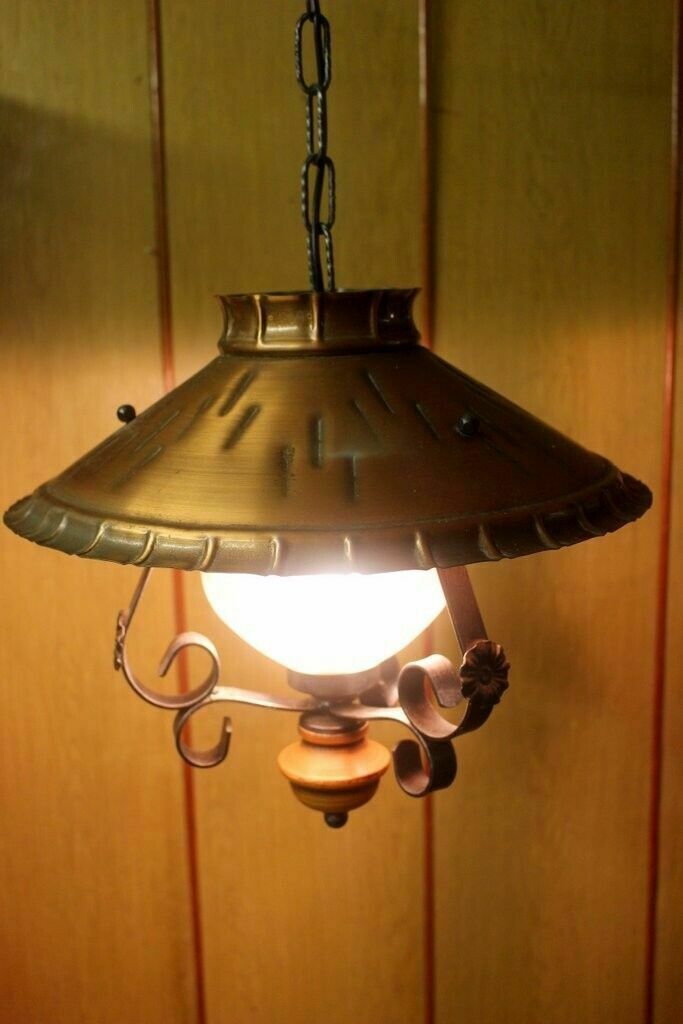Italian Copper & Cast Iron Pendant Ceiling Lamp 1 Light Chandelier 70 H X 40 W photo vintage