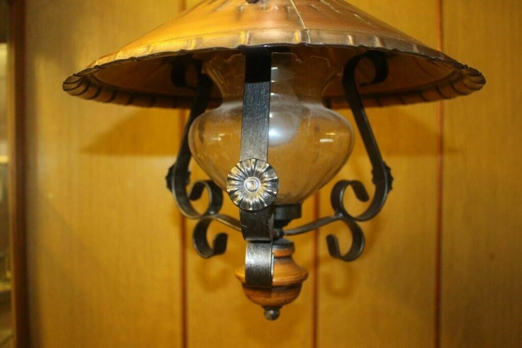 Lighting Italian Copper & Cast Iron Pendant Ceiling Lamp 1 Light Chandelier 70 H X 40 W photo