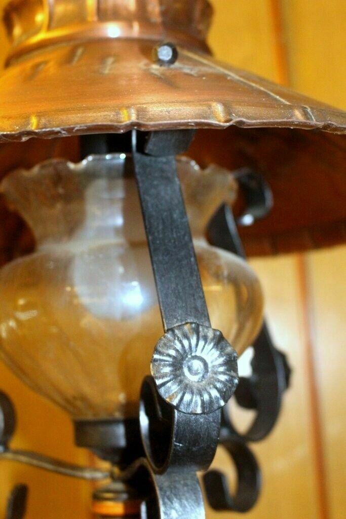 photo vinterior Italian Copper & Cast Iron Pendant Ceiling Lamp 1 Light Chandelier 70 H X 40 W