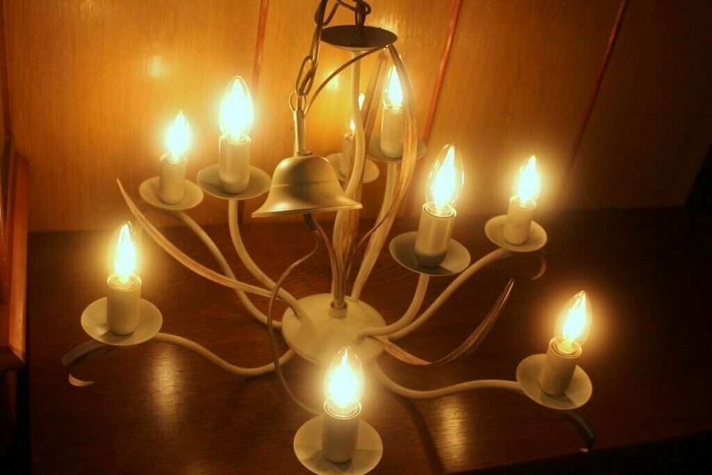 Italian Vtg Metal Tole Were Bouquet Flowers Chandelier Lamp 8 Lights 70 X 64 Cm