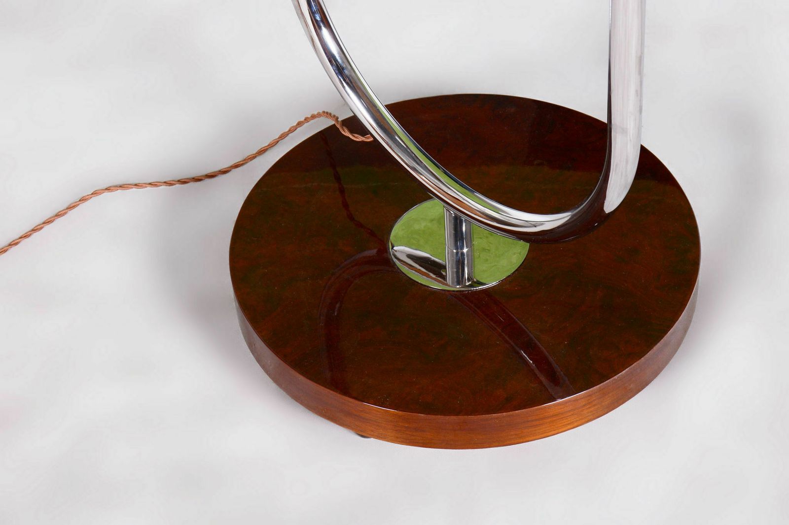 Restored Artdeco Floor Lamp, J. Halabala, Up Zavody, New Electrification, Luxury Design, Walnut, Chrome, Opal Glass, Czechia, 1930s photo vintage
