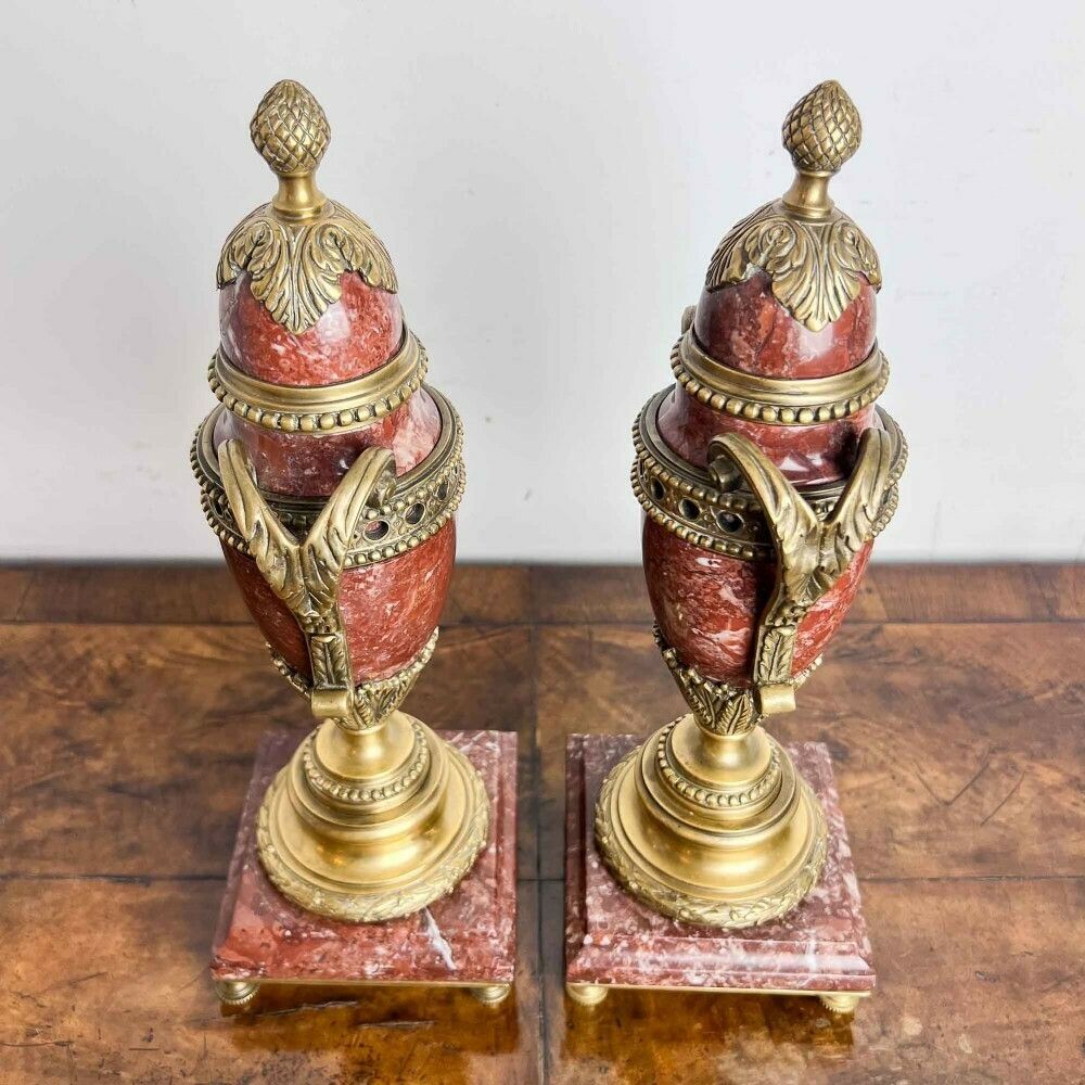 A Pair Of French Rouge Marble And Gilt Bronze Cassolettes photo vinterior