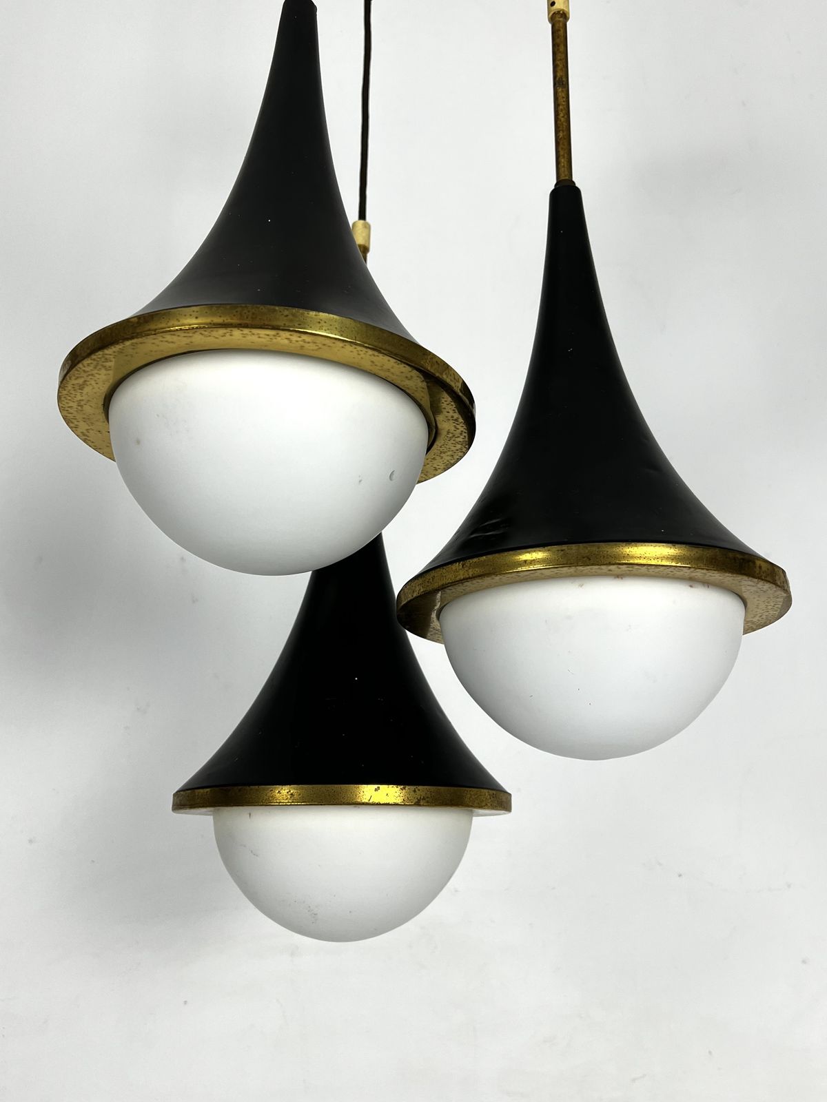 Mis Century Stilnovo Pendant With Three Lights. Italy 1950s photo vinterior