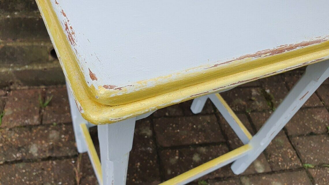 Vintage Early 20th Century Coffee Side Table In Farrow And Ball  Borrowed Light  Duck Egg With Gold Highlights Hand Painted Bespoke Unique photo for sale