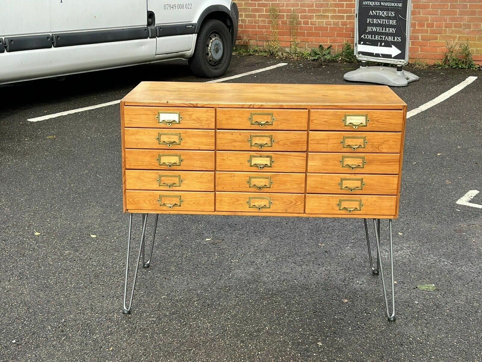 Mid Century Pine Bank Of Collectors Drawers. 15 Drawers. Good Quality. photo Furniture