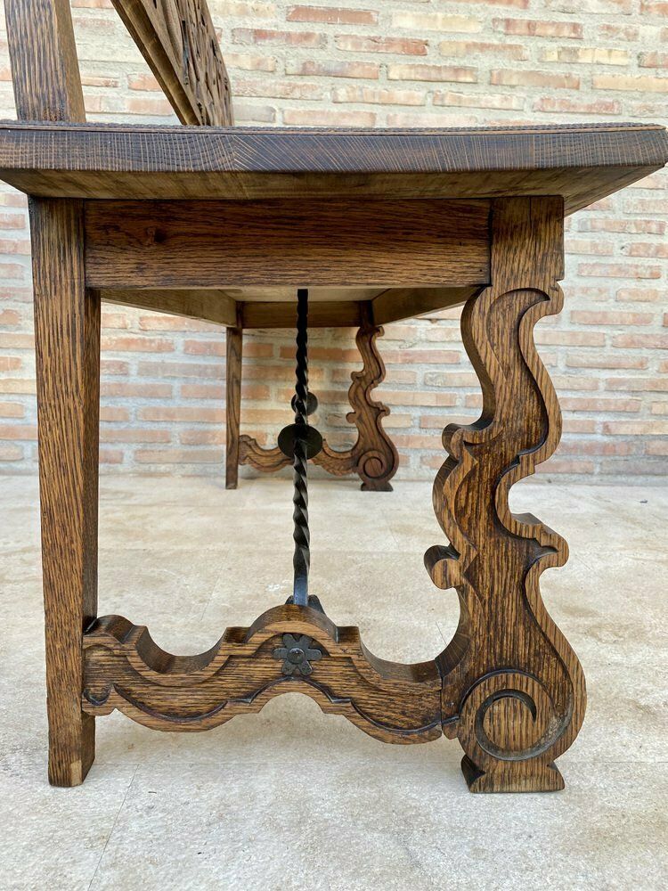 photo for sale Spanish Renaissance Carved Oak Bench Banquette Escaño, 1890s