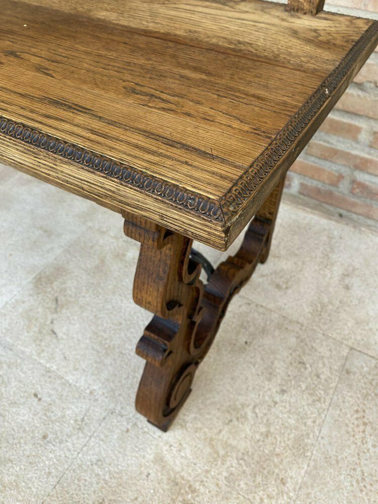 photo vintage Spanish Renaissance Carved Oak Bench Banquette Escaño, 1890s