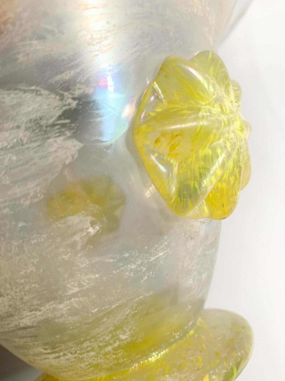 Yellow Iridescent Scavo Di Murano Glass Vase From The 1940s photo vintage