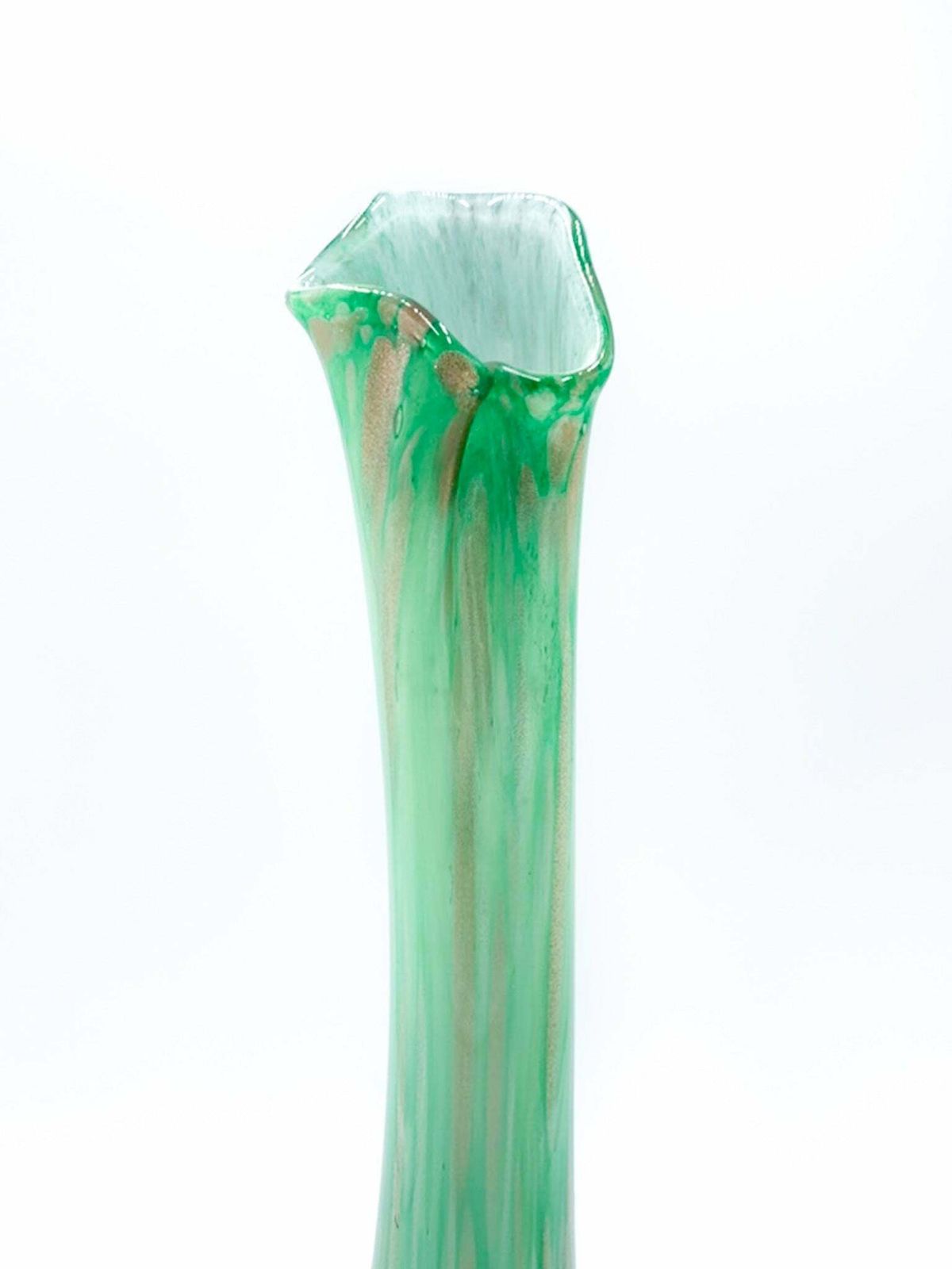 Single Flower Vase In French Green And Gold Glass From The 1960s photo vinterior