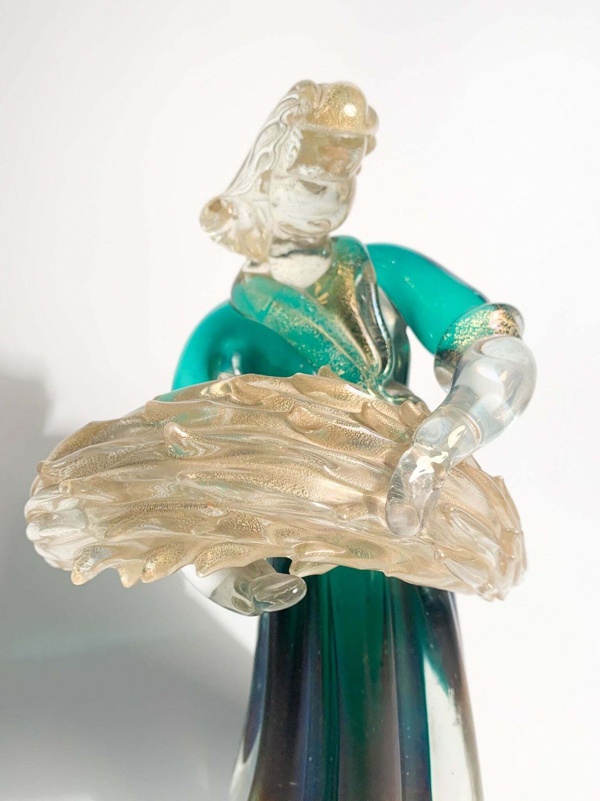 Iridescent Murano Glass Sculpture With Gold Leaves By Archimede Seguso, 1940s photo furniture