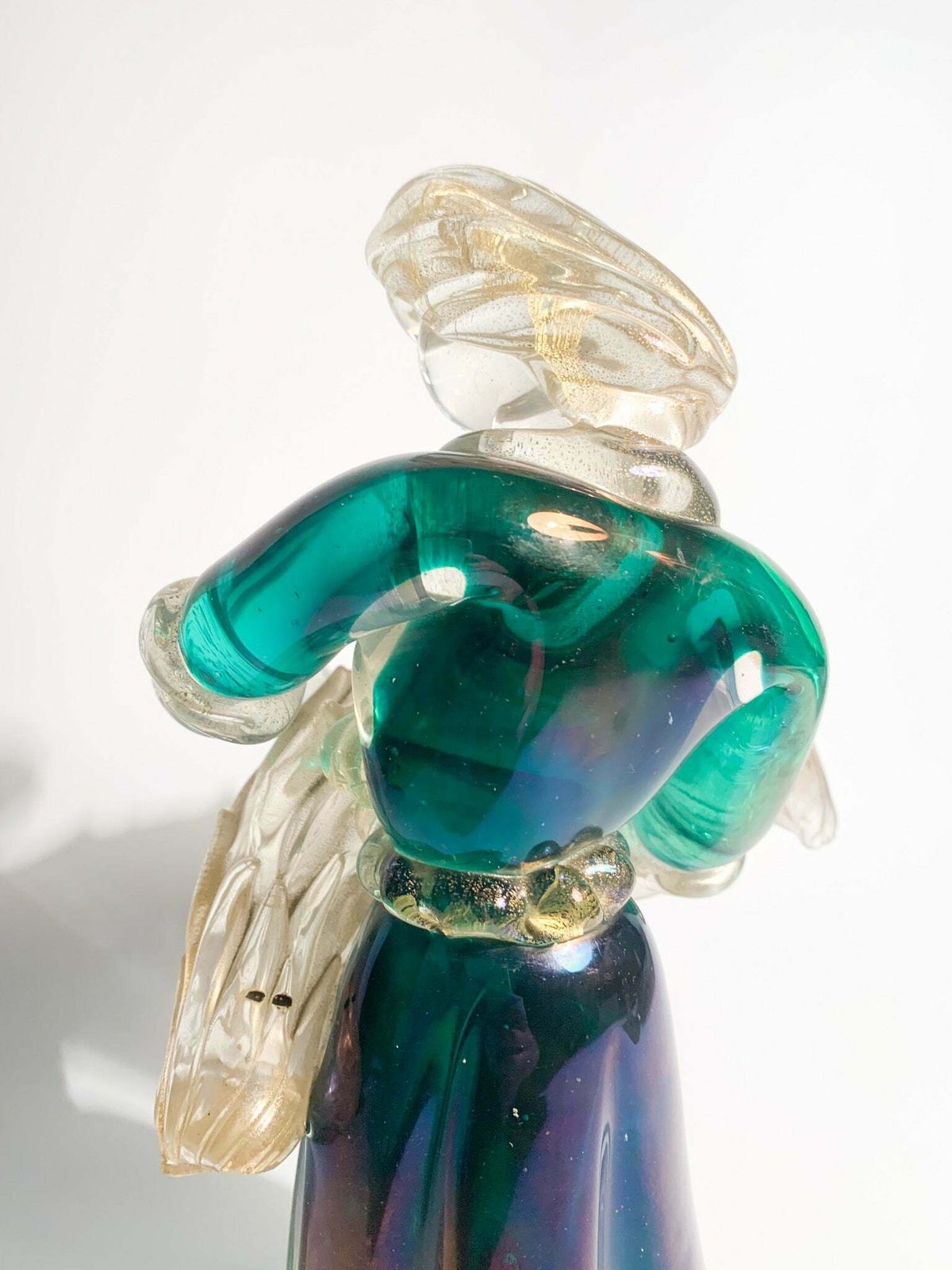 photo furniture Iridescent Murano Glass Sculpture With Gold Leaves By Archimede Seguso, 1940s