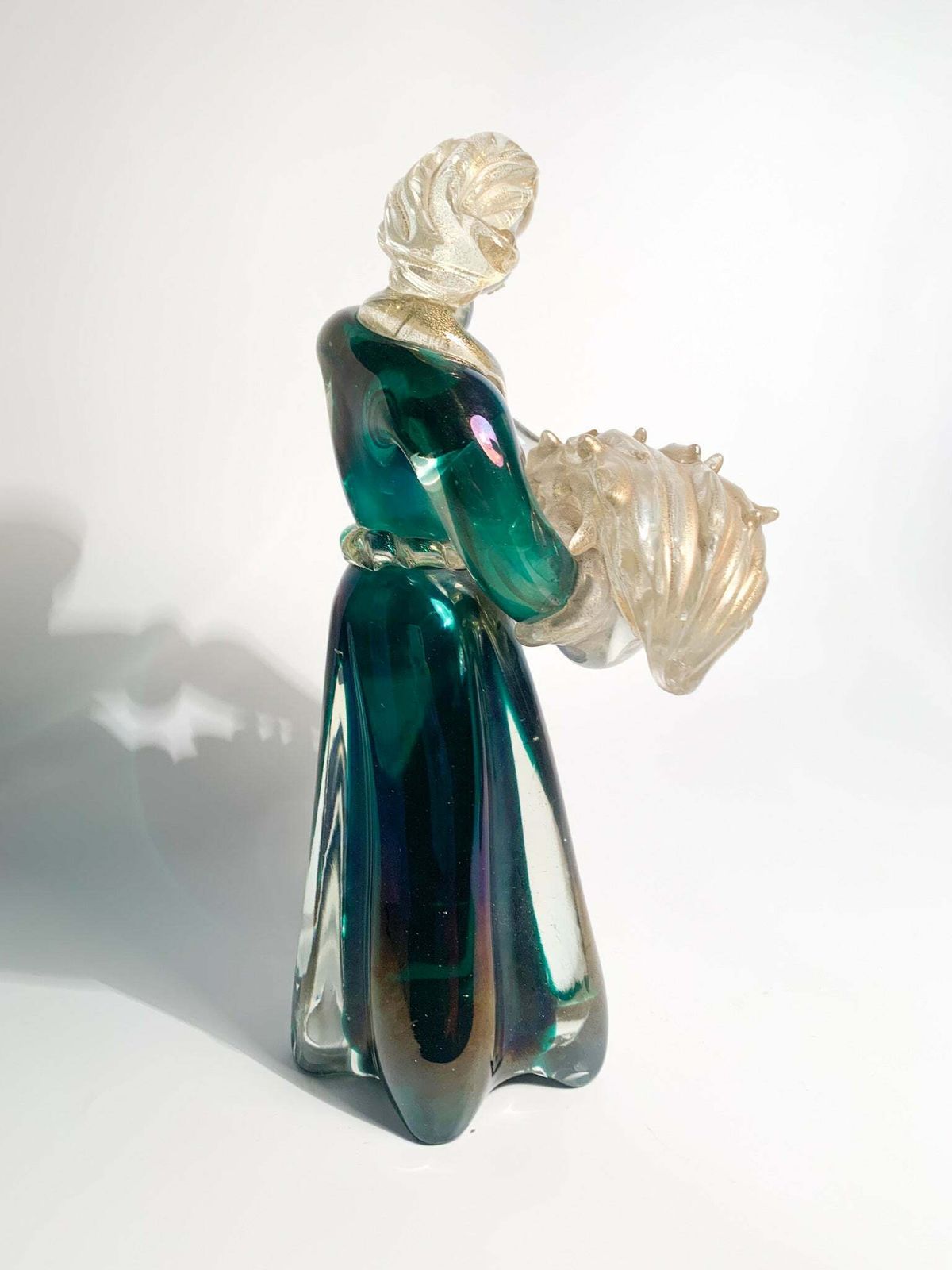Home Decor Iridescent Murano Glass Sculpture With Gold Leaves By Archimede Seguso, 1940s photo