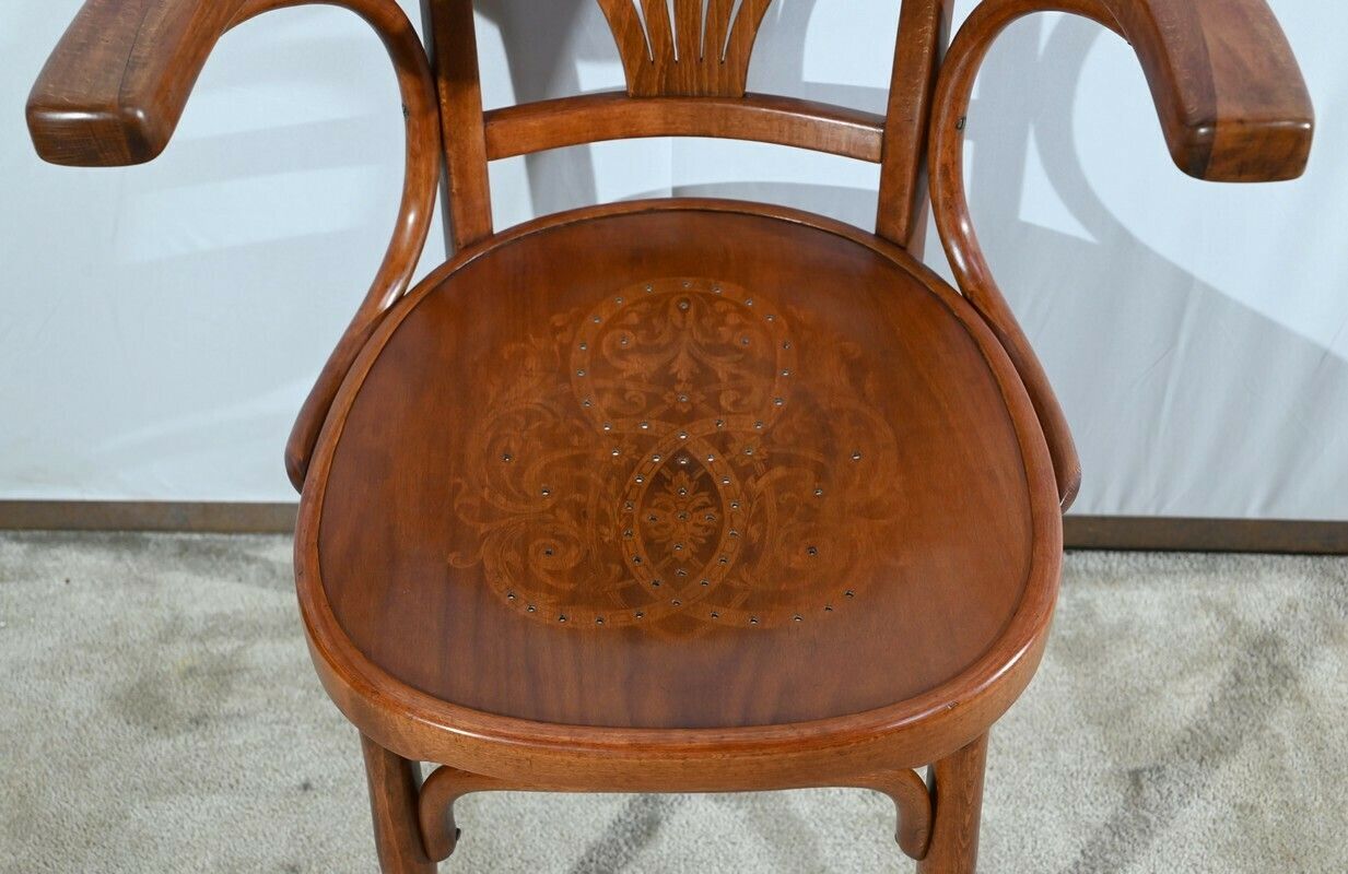 Beech Office Armchair, Stamped J&J Kohn – Early 20th Century photo vintage