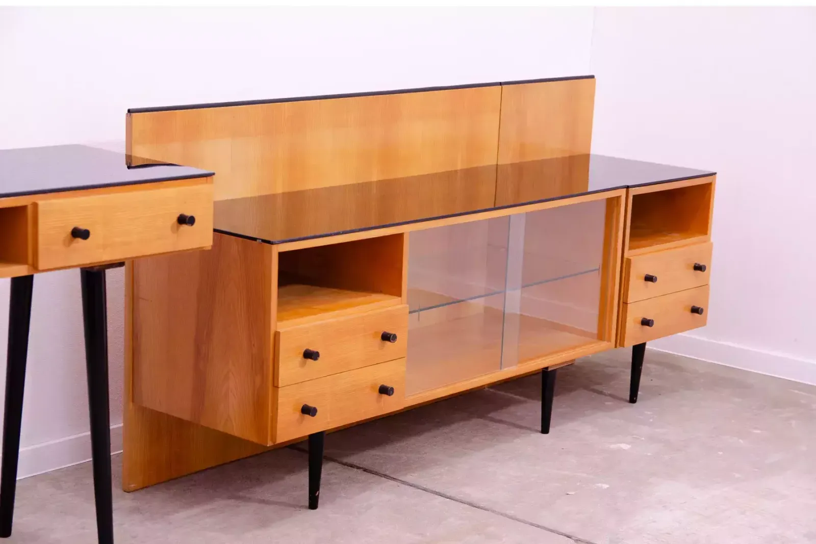 Midcentury Glazed Cabinet Bookcase By Mojmír Požár, Czechoslovakia, 1960s