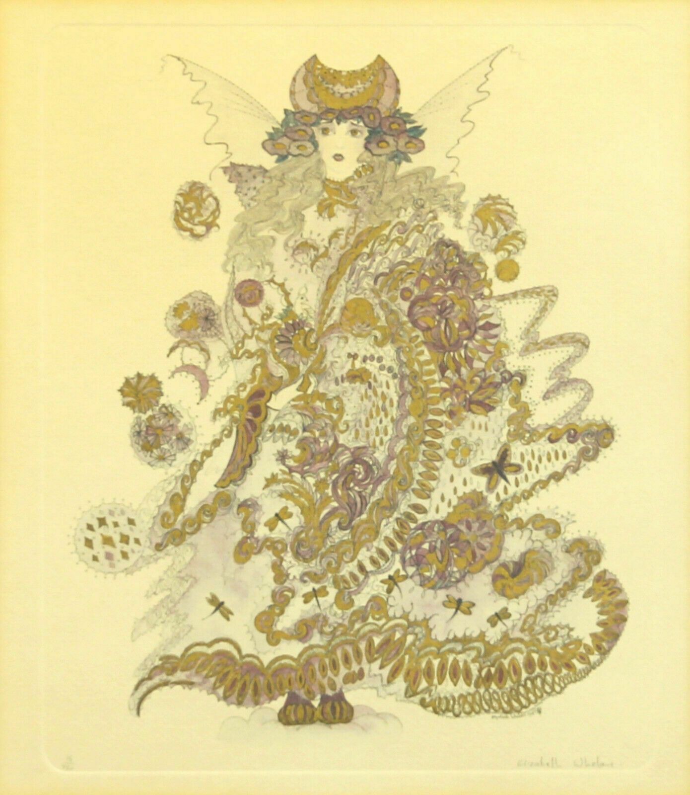 Hand Embellished Etching By Elizabeth Whelan . A Fairy With Dragonflies. photo furniture