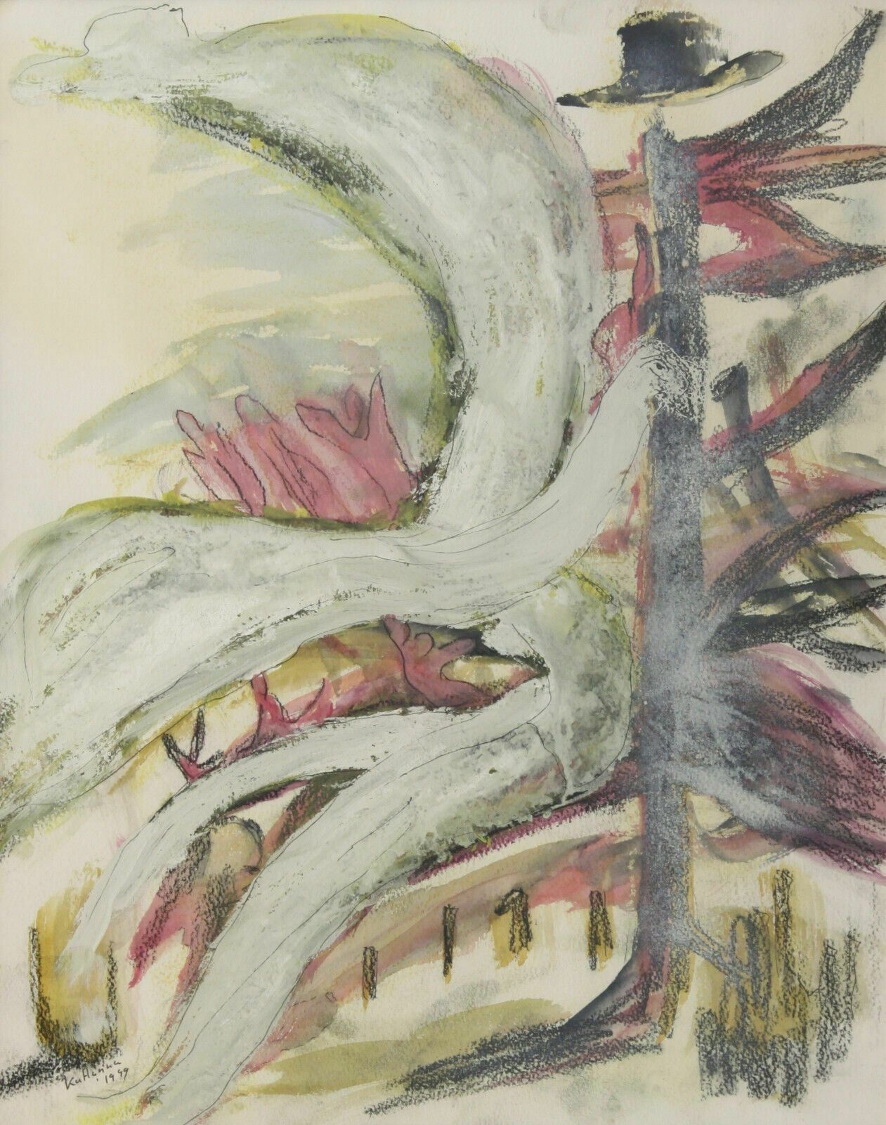 Abstract Expressionist Painting Signed Ka Hanna. Acrylic / Watercolour On Paper photo furniture