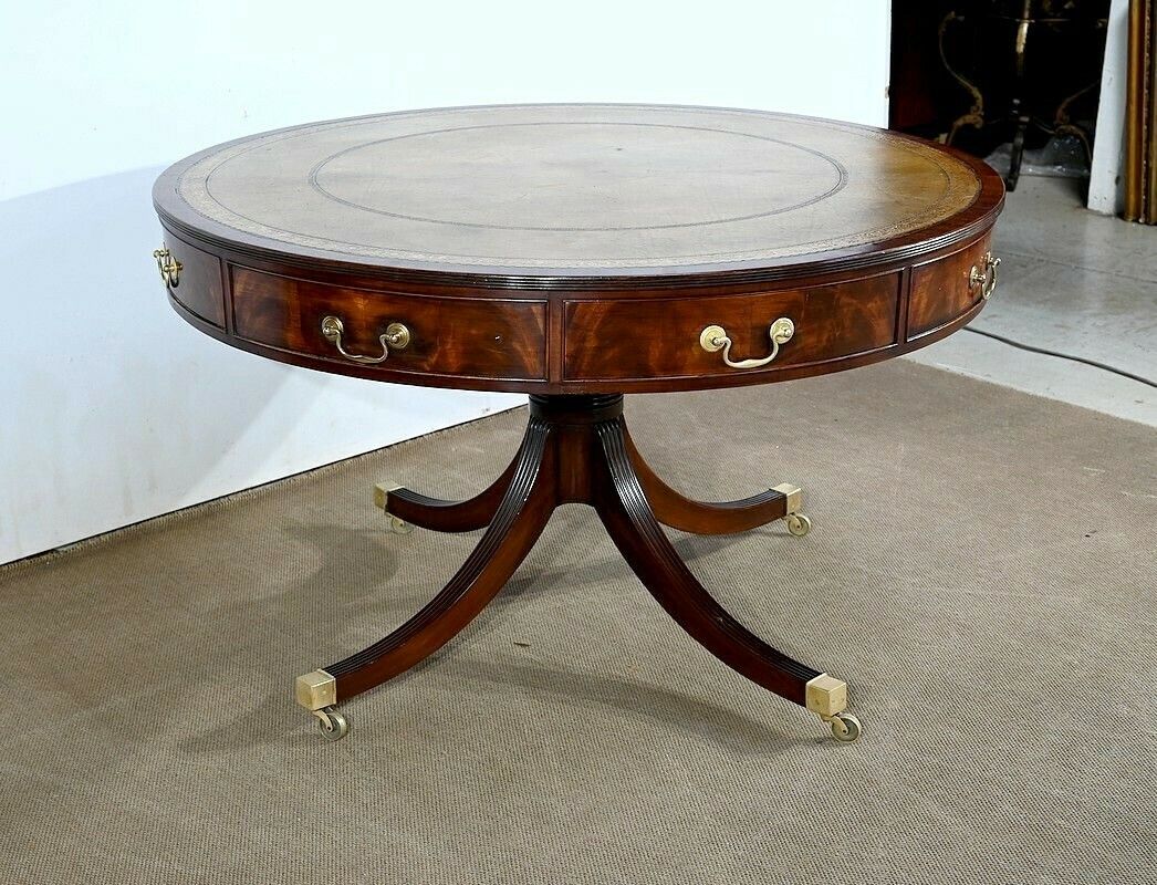 Mahogany Rotating Drum Table, Regency Style, England – 2nd Half Of The 19th Century photo Furniture
