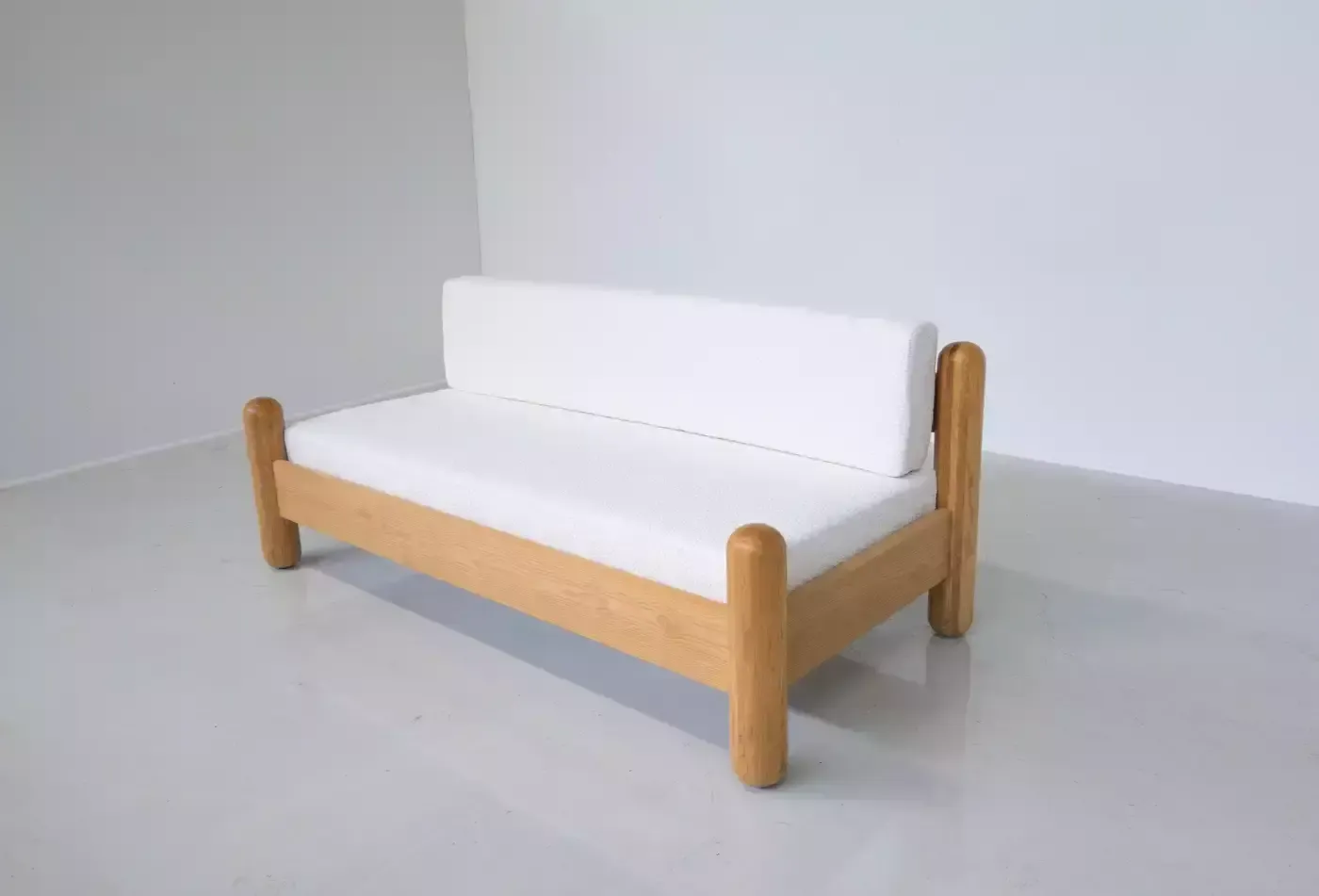 Mid Century Modern Italian Sofa, Wood And White Boucle Fabric, 1970s photo furniture