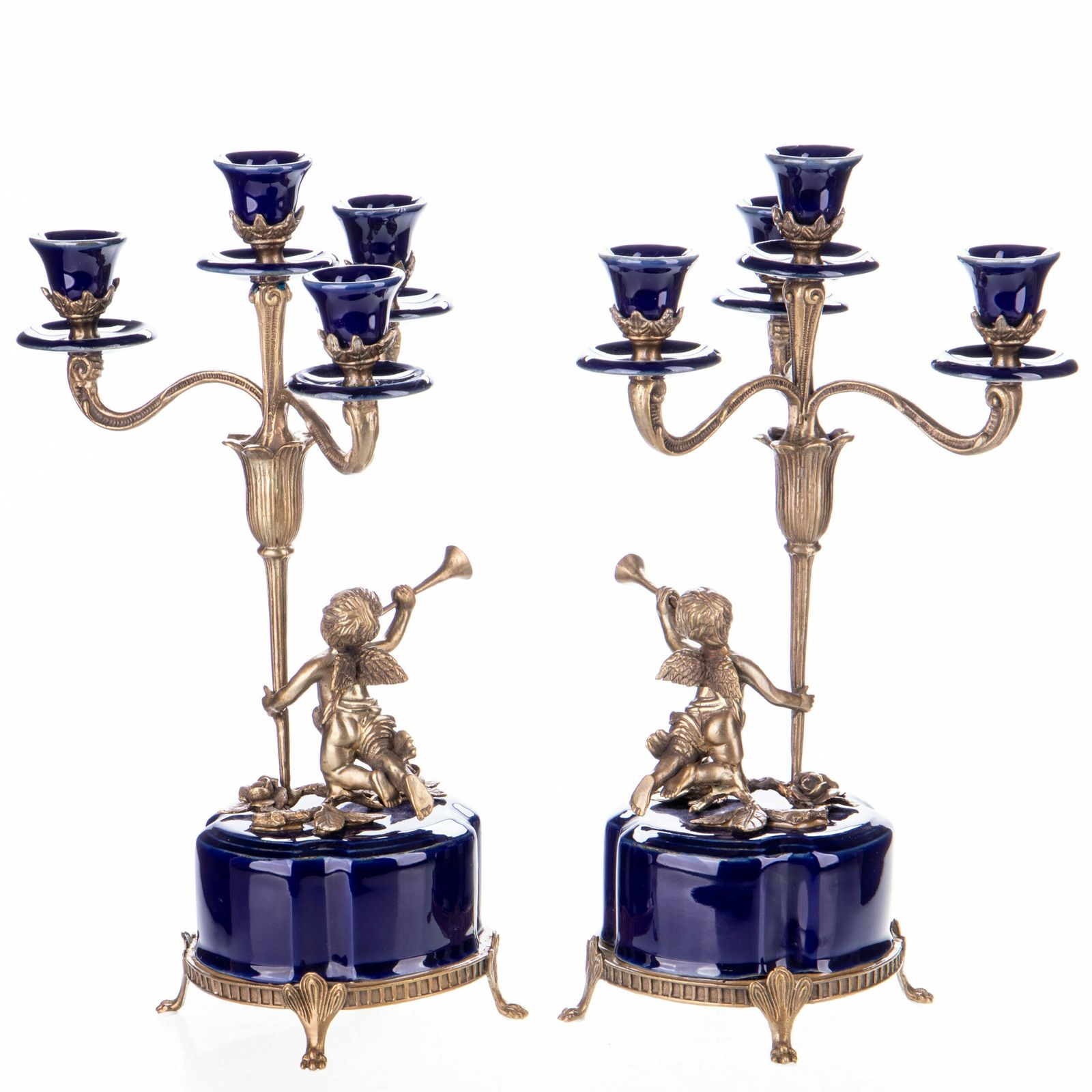 Bronze Candlestick Set With Porcelain Base (Set Of 2) photo furniture