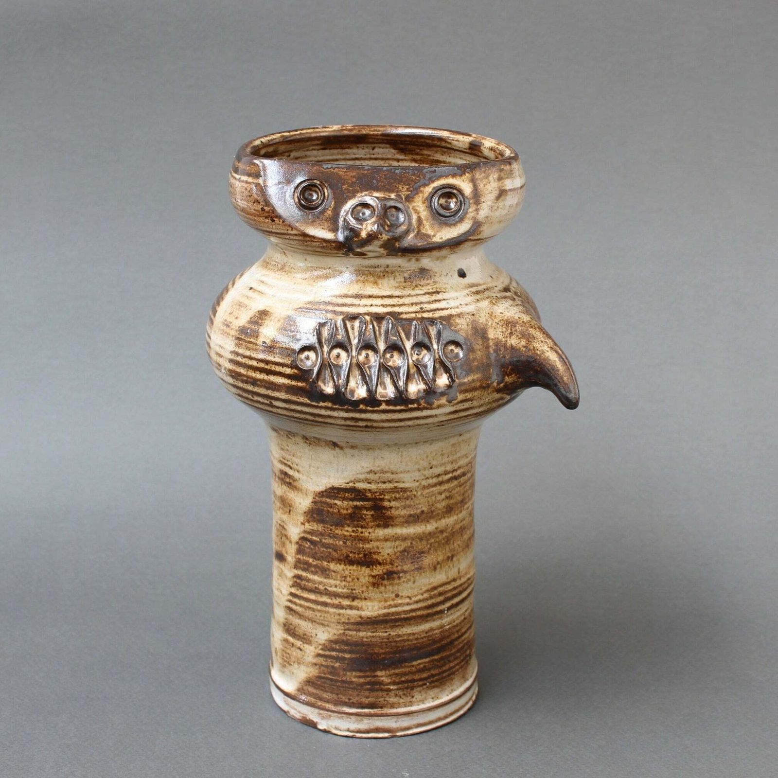 Glazed French Ceramic Stylised Owl Vase By Jacques Pouchain (Circa 1960s)