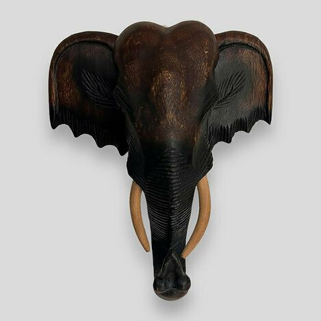 A  Wall Mounted Carved Wooden Elephant's Head C 1920 photo Art