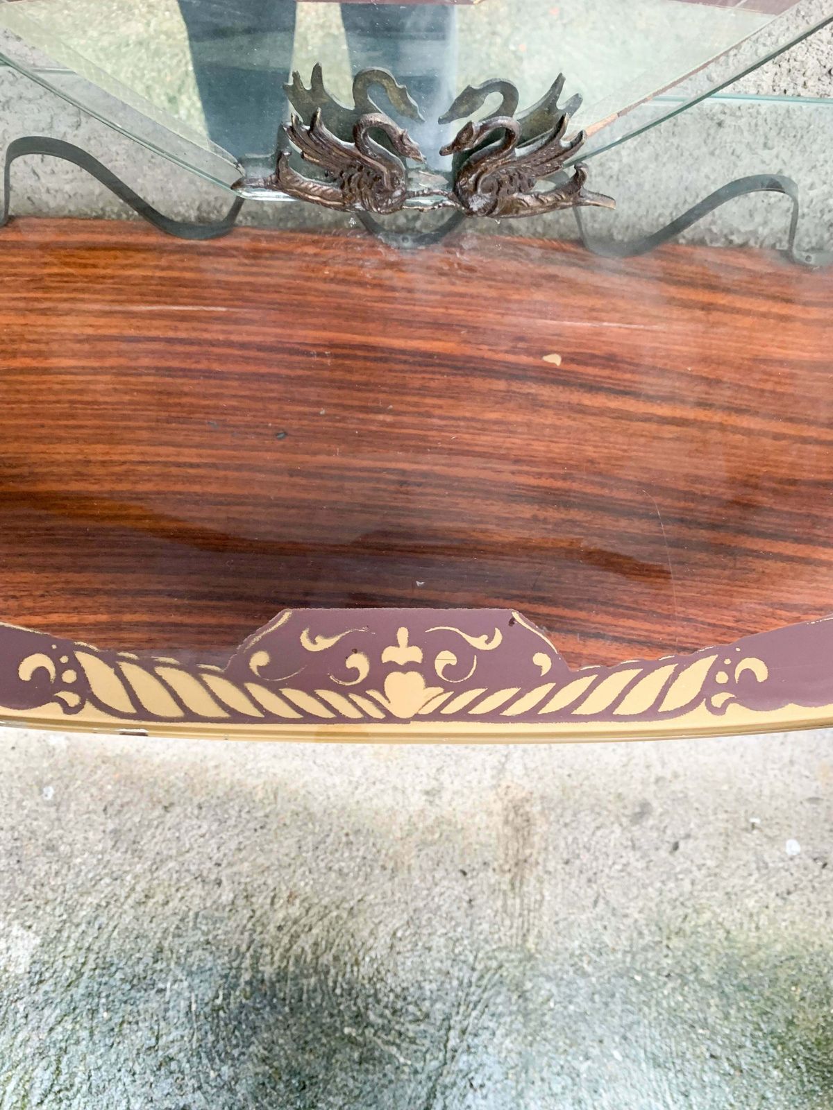 Console In Wood And Glass With 1950s Acid Etched Mirror photo 788.75