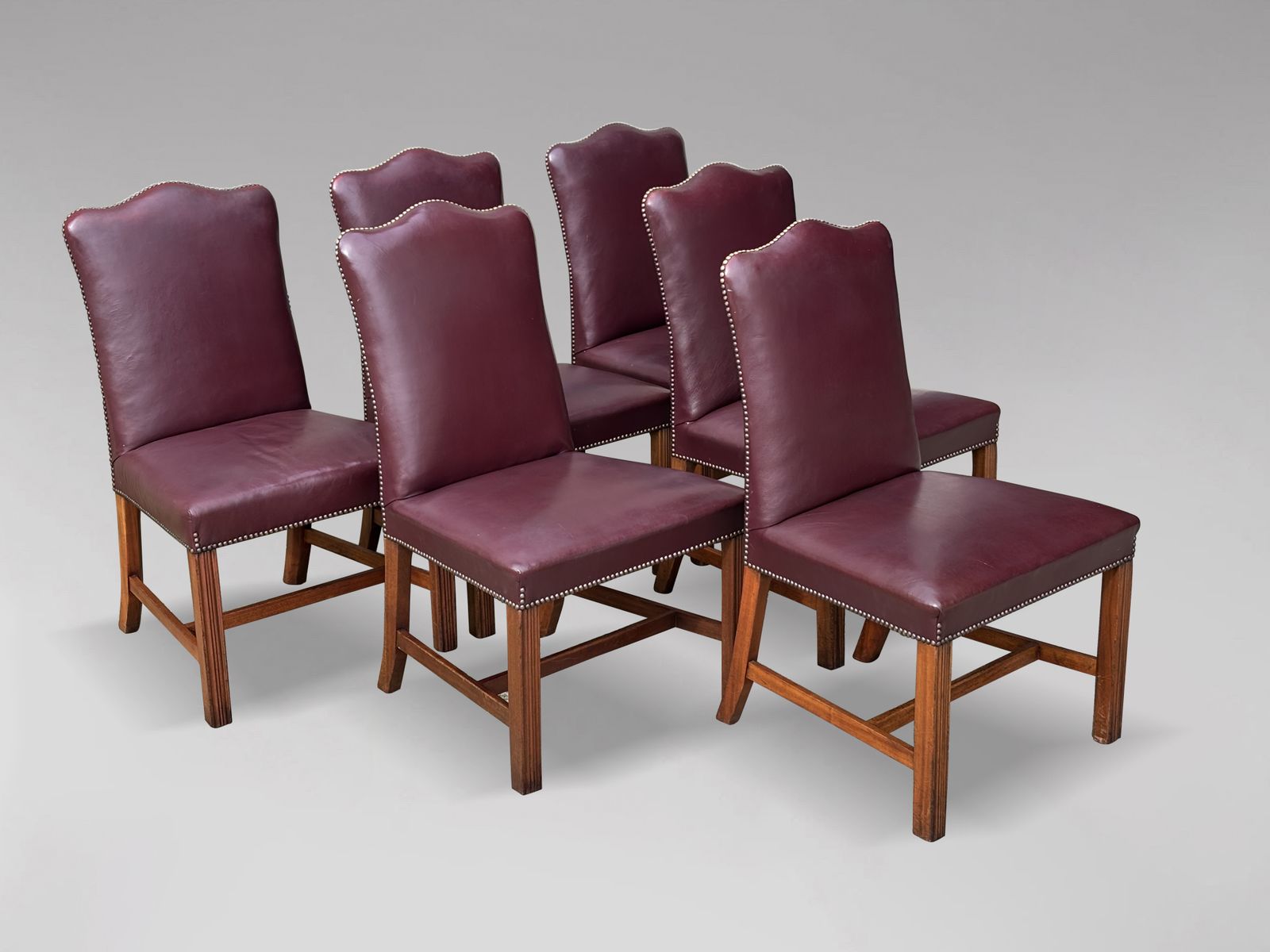 Set Of 6 George III Style Burgundy Leather Dining Chairs