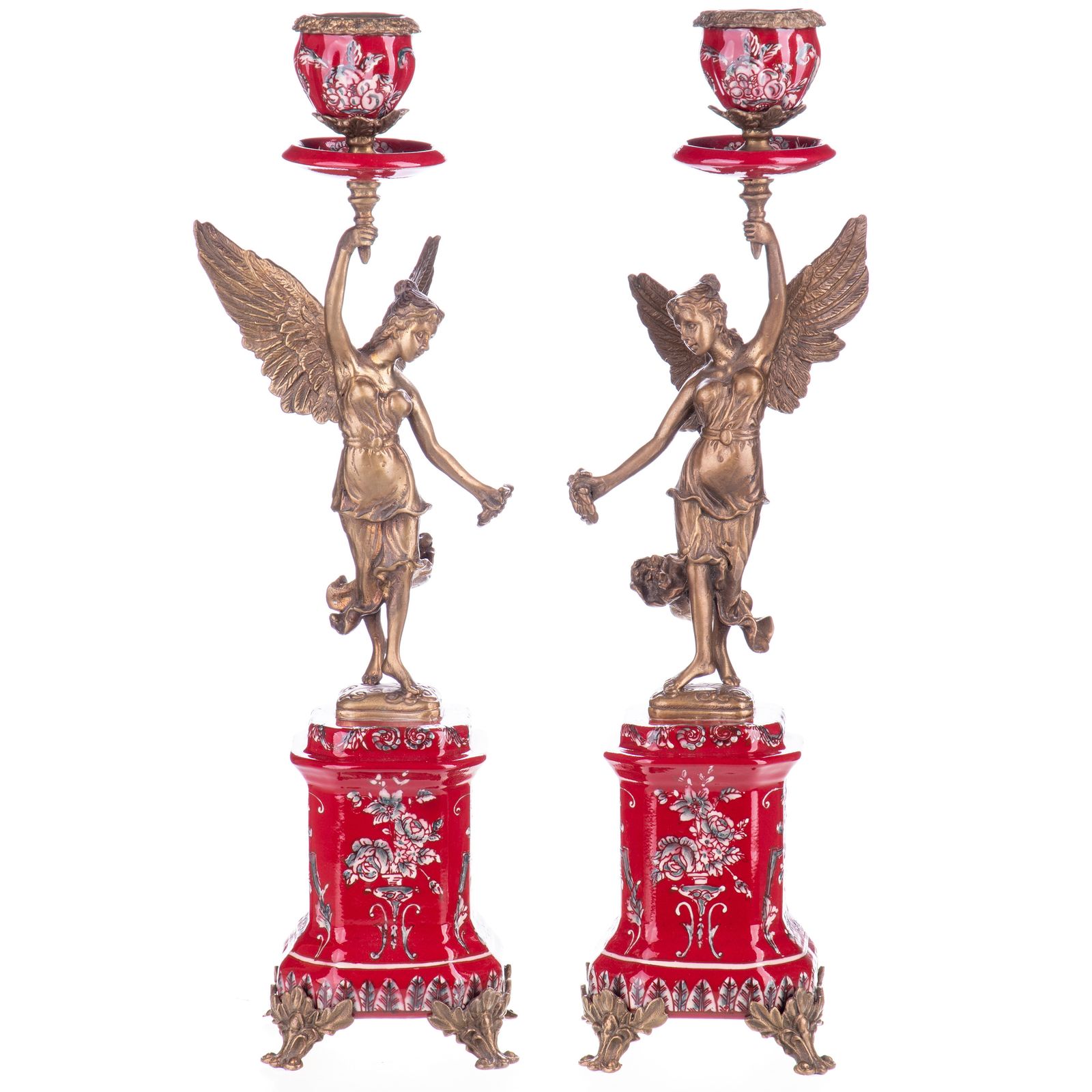 Elegant Porcelain And Bronze Candle Holder Set – Set Of 2