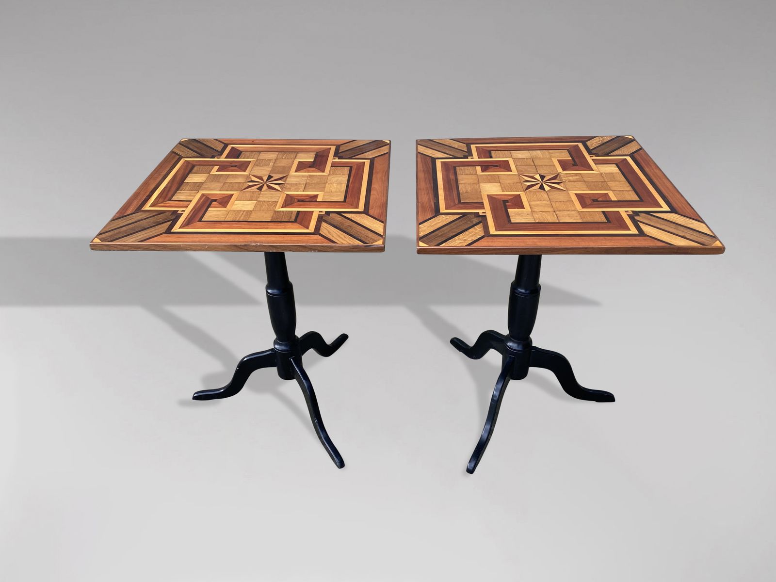 19th Century Pair Of Geometric Parquetry Inlay Occasional Tables