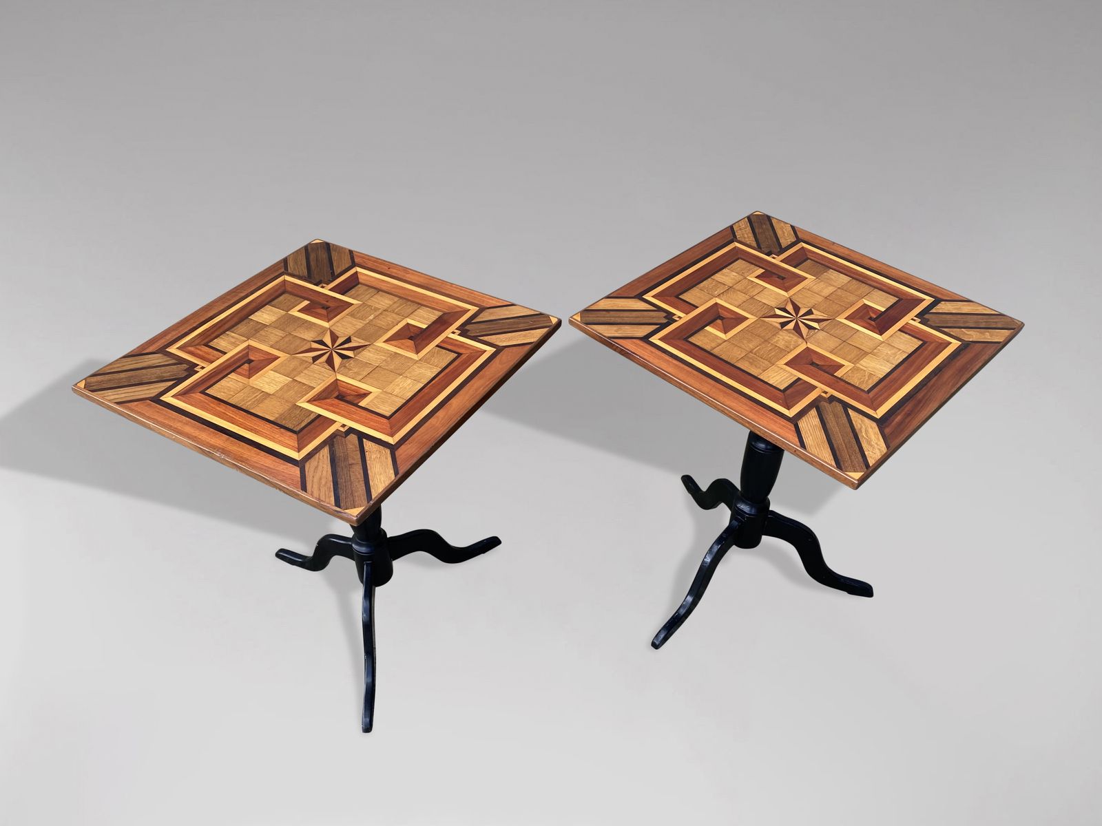 19th Century Pair Of Geometric Parquetry Inlay Occasional Tables photo vinterior