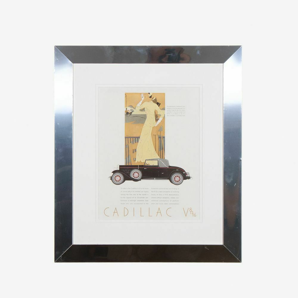 American Art Deco Coloured Cadillac Print In Frame C.1930