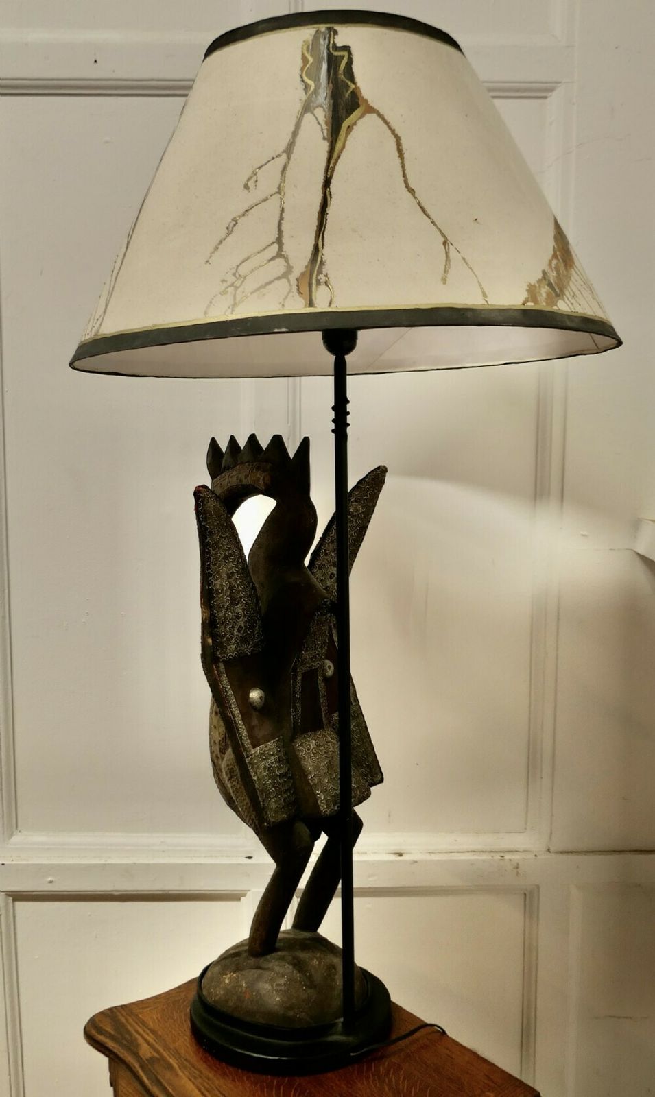photo furniture African Senufo Bird Carved Wood Sculpture, Set As A Tall Lamp