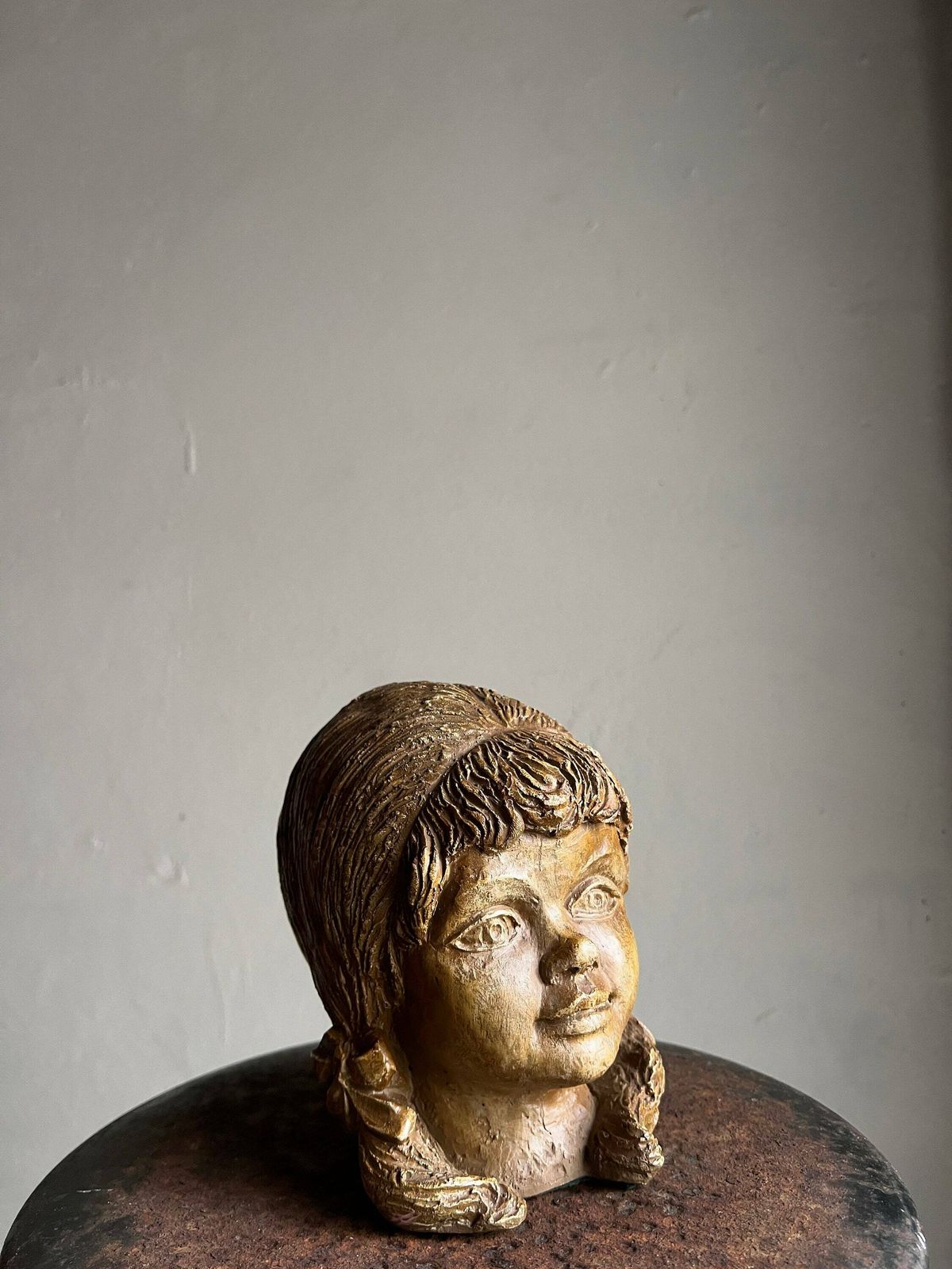 Stoneware Girl Head Sculpture Ceramic Figurine Netherlands Vintage photo furniture