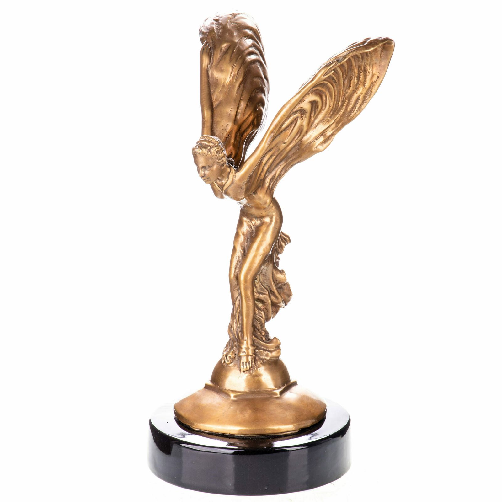 Antique Bronze Emily Rolls Royce Sculpture On Porcelain Pedestal