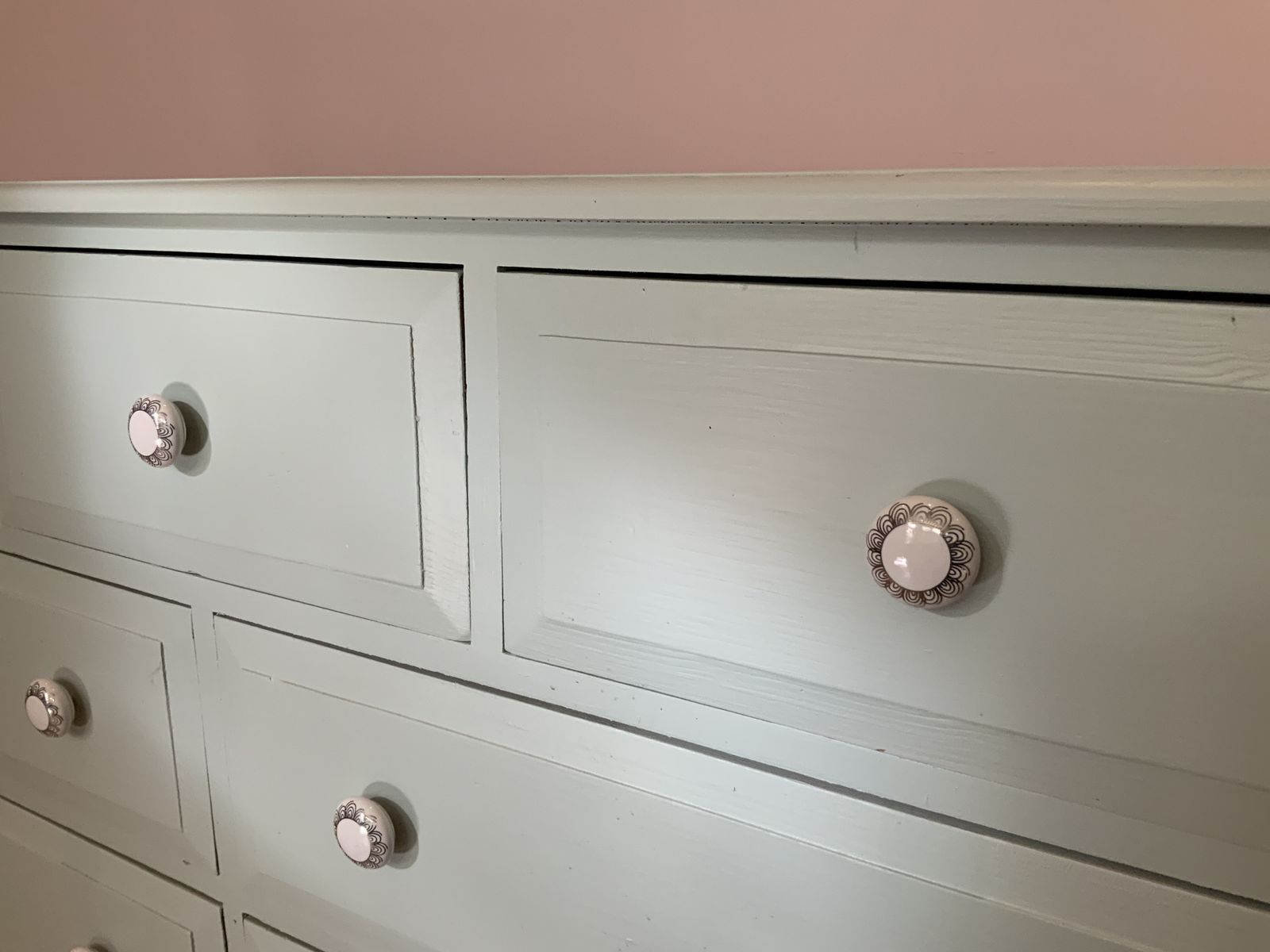 Vintage Blue Painted Chest Of Drawers With Porcelain Knobs photo Furniture