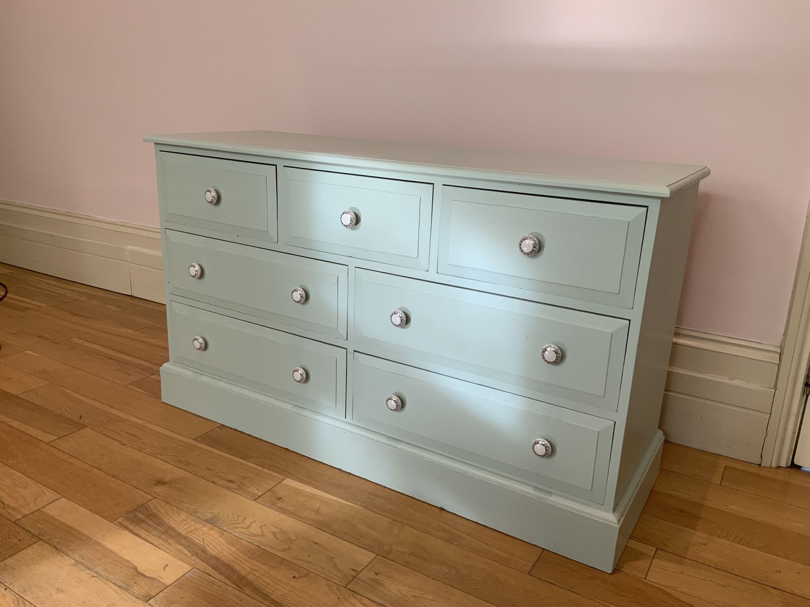 Vintage Blue Painted Chest Of Drawers With Porcelain Knobs photo 600.0