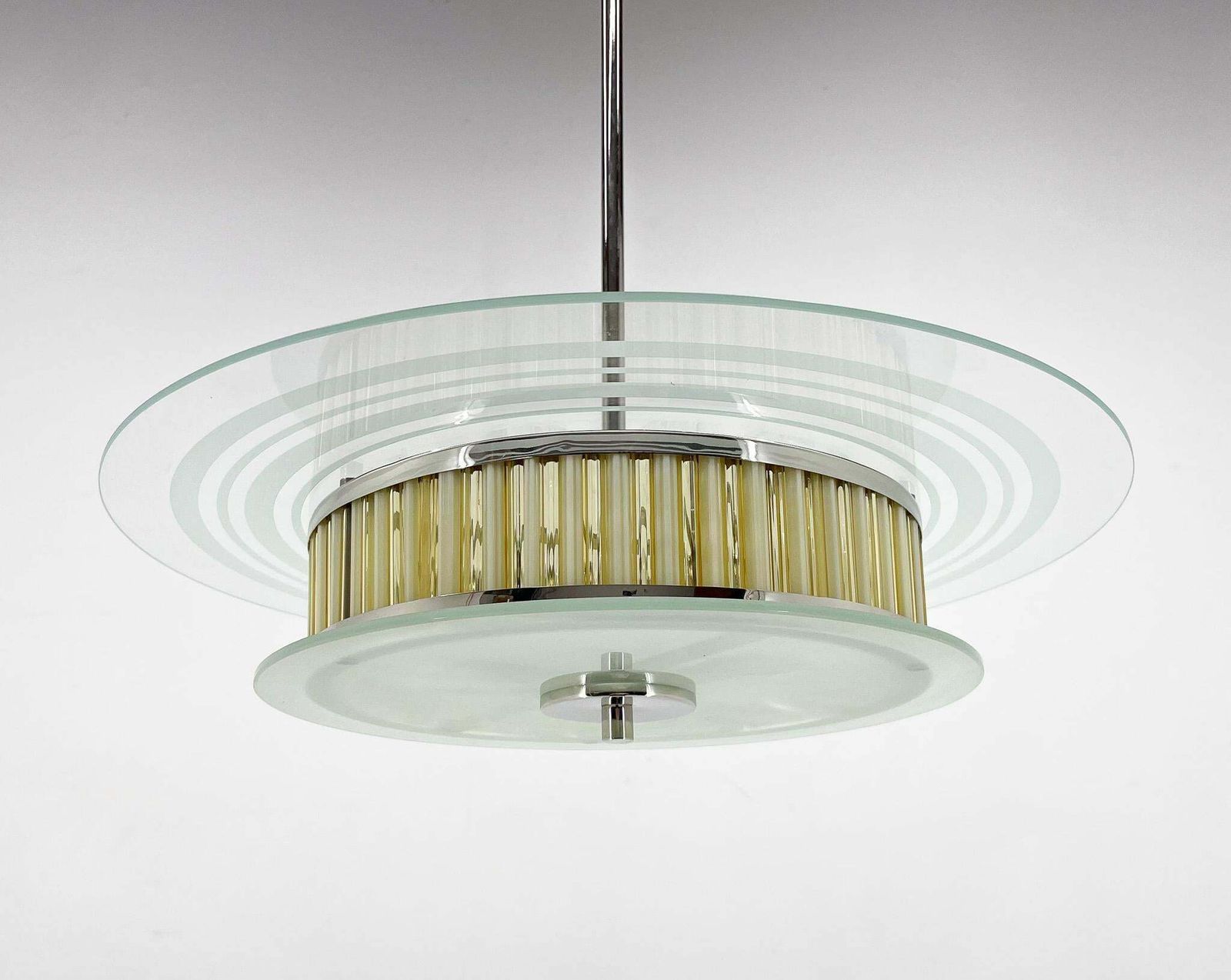 1940s Rare Italian Chrome & Glass Chandelier, Restored photo furniture