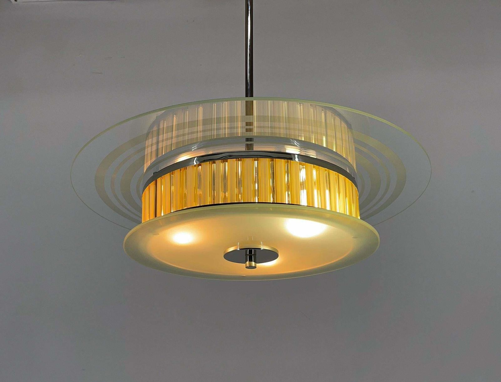 1940s Rare Italian Chrome & Glass Chandelier, Restored photo Lighting