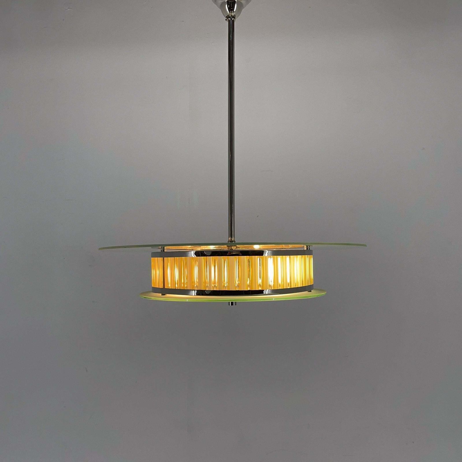 1940s Rare Italian Chrome & Glass Chandelier, Restored photo vintage