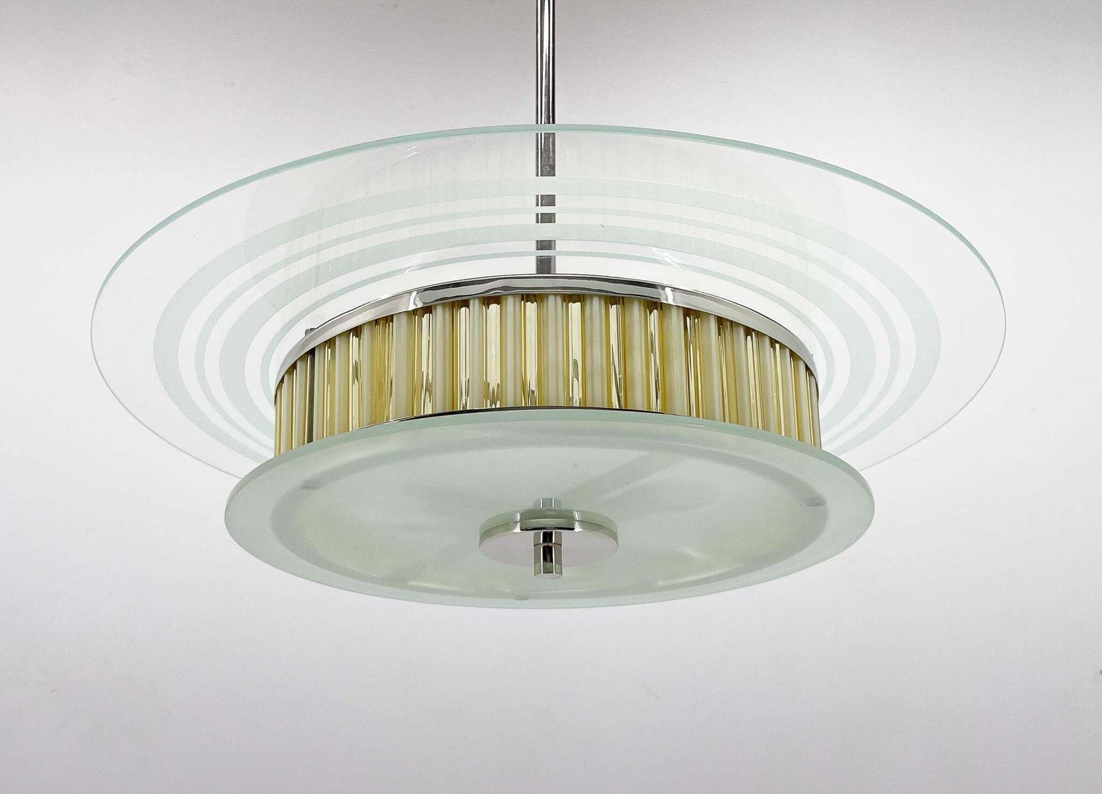 Lighting 1940s Rare Italian Chrome & Glass Chandelier, Restored photo