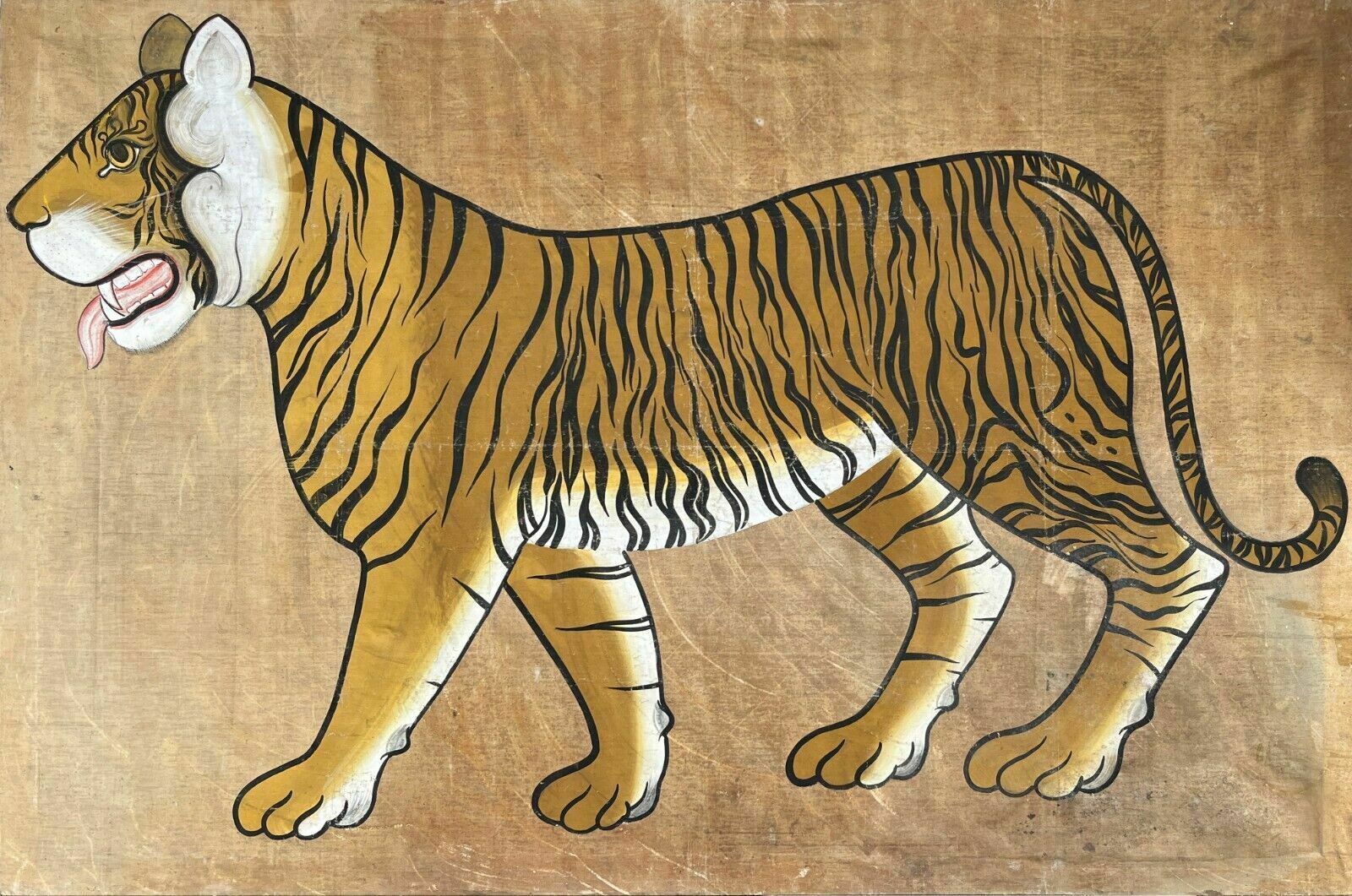 X Large Indian Tiger Painting   Oil On Cloth   1937 Jaipur photo for sale