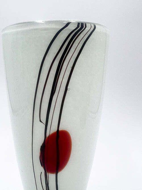 White Murano Glass Vase With Red And Black Decorations From The 1970s photo furniture