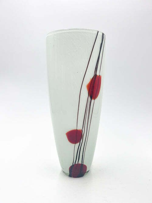 White Murano Glass Vase With Red And Black Decorations From The 1970s photo 178.75