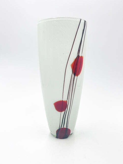 White Murano Glass Vase With Red And Black Decorations From The 1970s photo vinterior